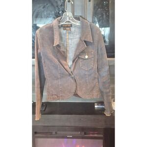 VINTAGE RARE FIND Let Me B Brown Washed Denim Shimmer Jean Jacket Rhinestone  M